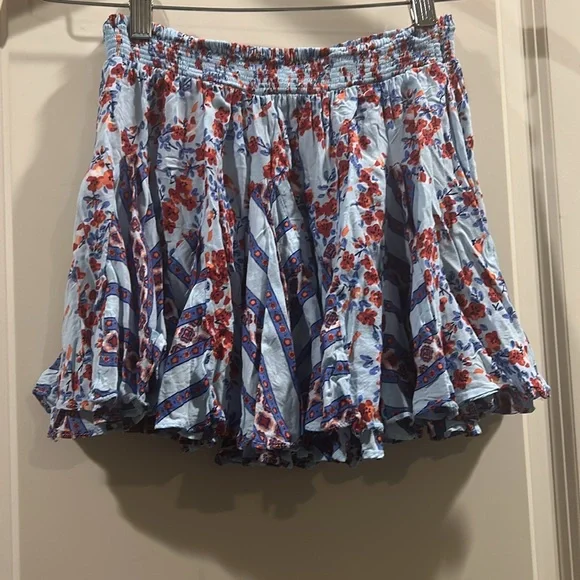 Poupette St. Barth Floral flowy Ruffle mini skater Skirt elastic waistband XS